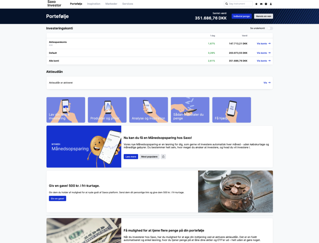 Skærmklip af SaxoInvestors platform